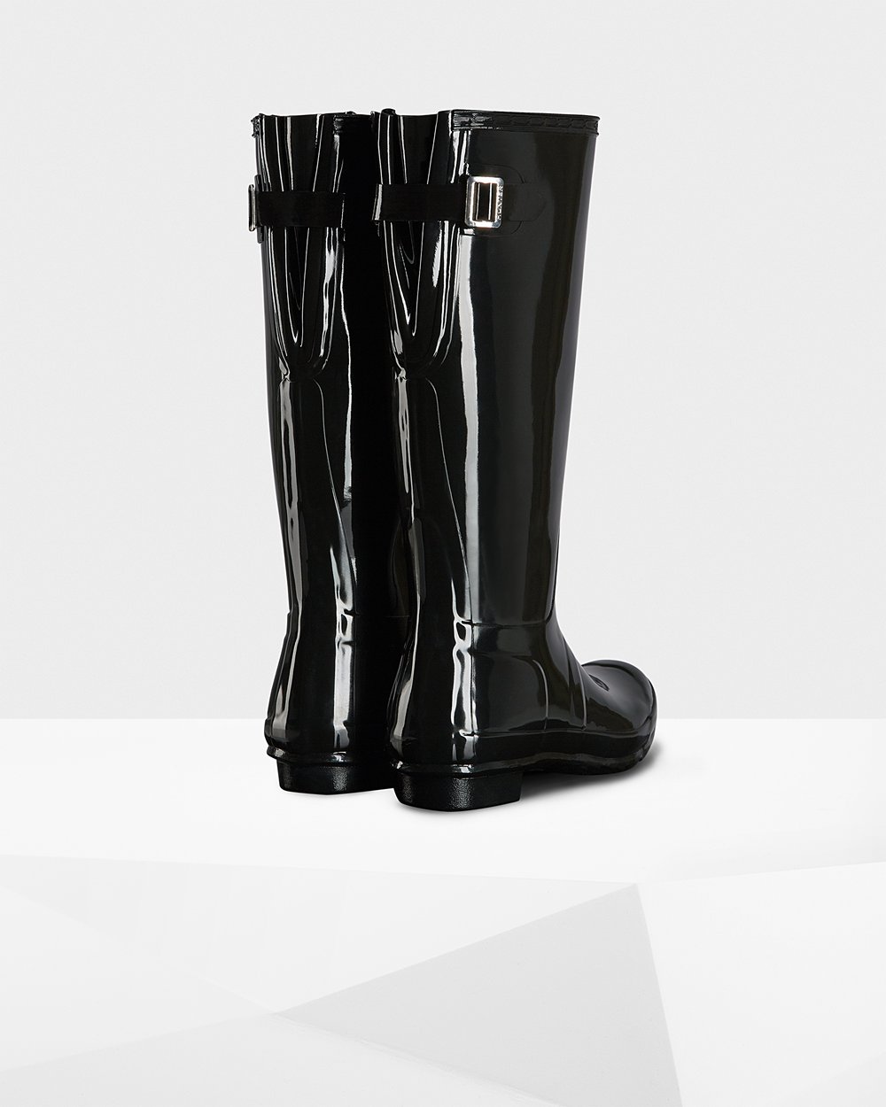 Hunter Original Back Adjustable Gloss Tall Rain Boots - On Sale Womens Black - EWVALN693